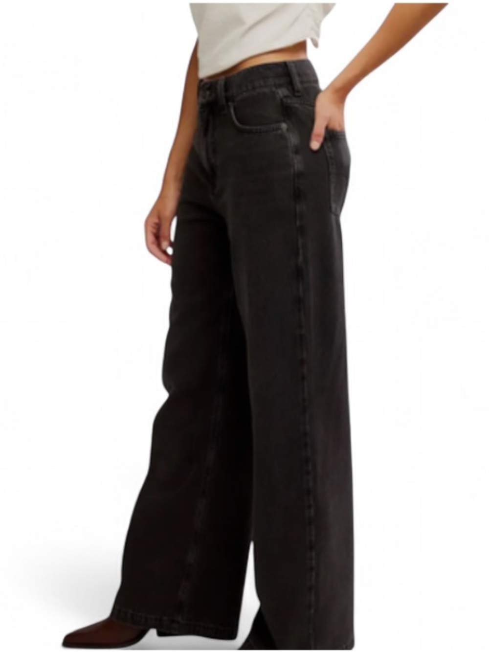 Free People We The Free Stride High Waist Wide Leg Jeans Black NWOT - Picture 2 of 6